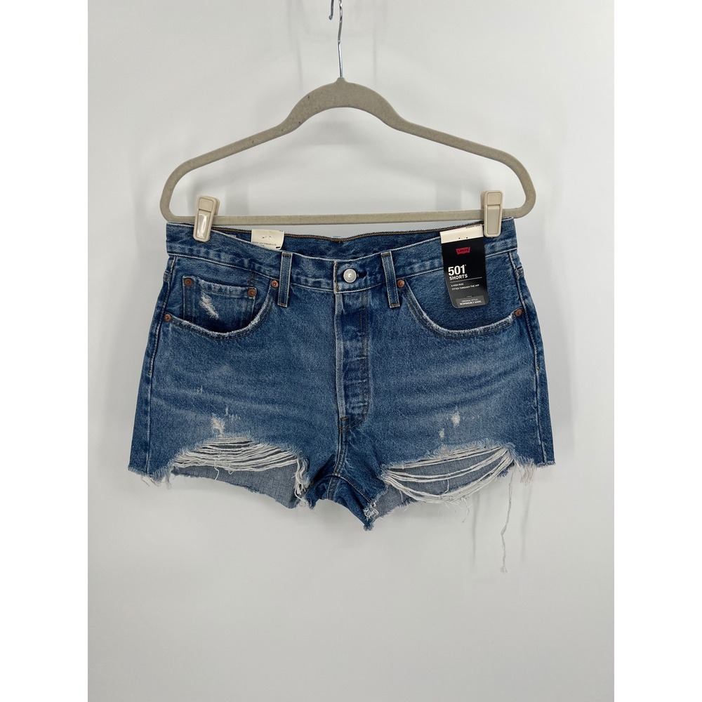 Levis 501 Original High Rise Distressed Denim Shorts Blue Size 32 NWT 563270081